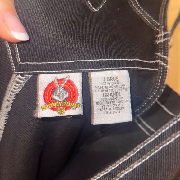 Looney Tunes Vintage 90s Womens Overalls Size Large Black Sylvester Tweety Bird - Picture 10 of 10